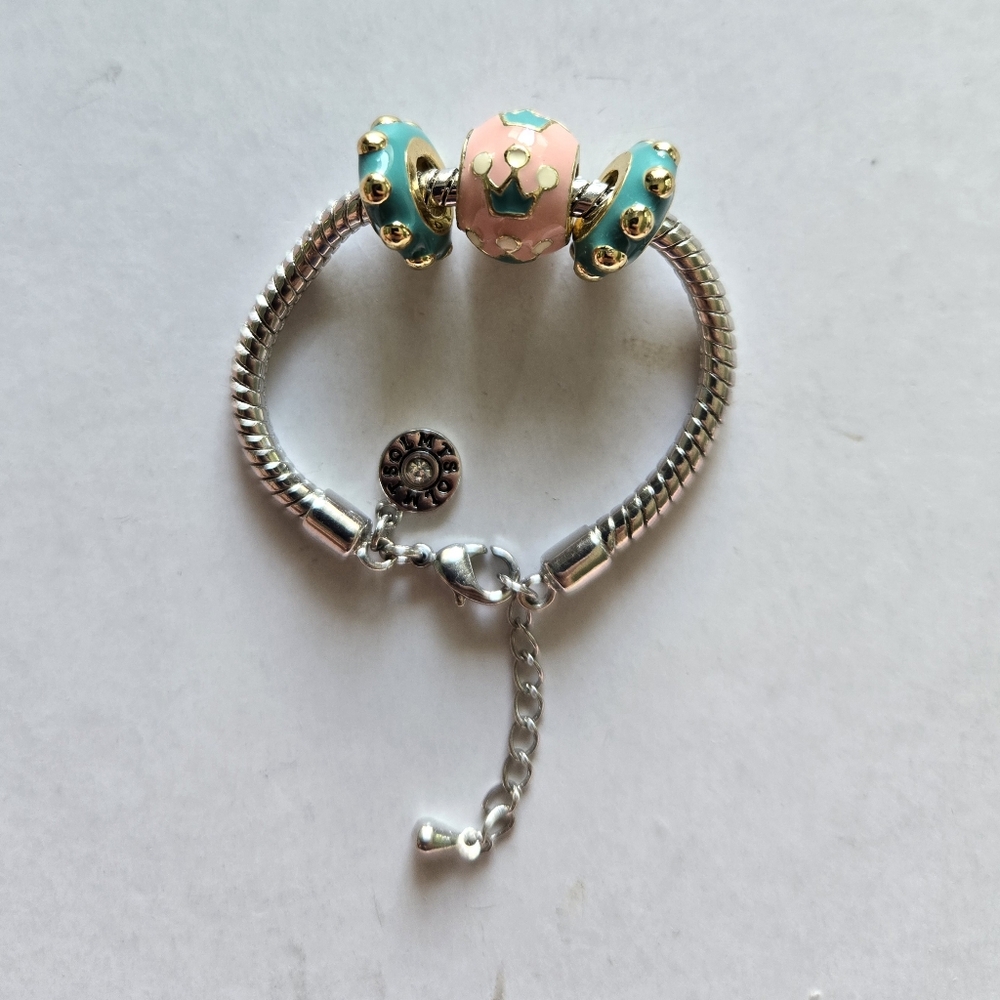 Silver, Teal and Pink Charm Bracelet
